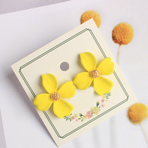 Korean Korean version of exquisite sweet and gentle pink earrings yellow big flower earrings earless padded clip silver needle ear ornaments