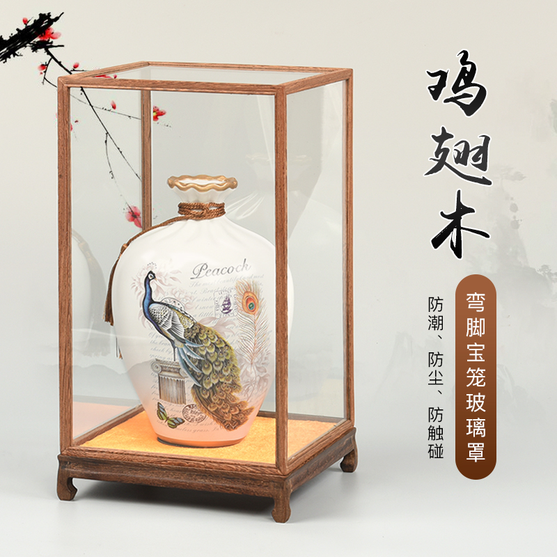 Red wood pendulum piece Buddha statue glass cover Handicraft Pendulum base dust-proof transparent display case solid wood engraving pagoon