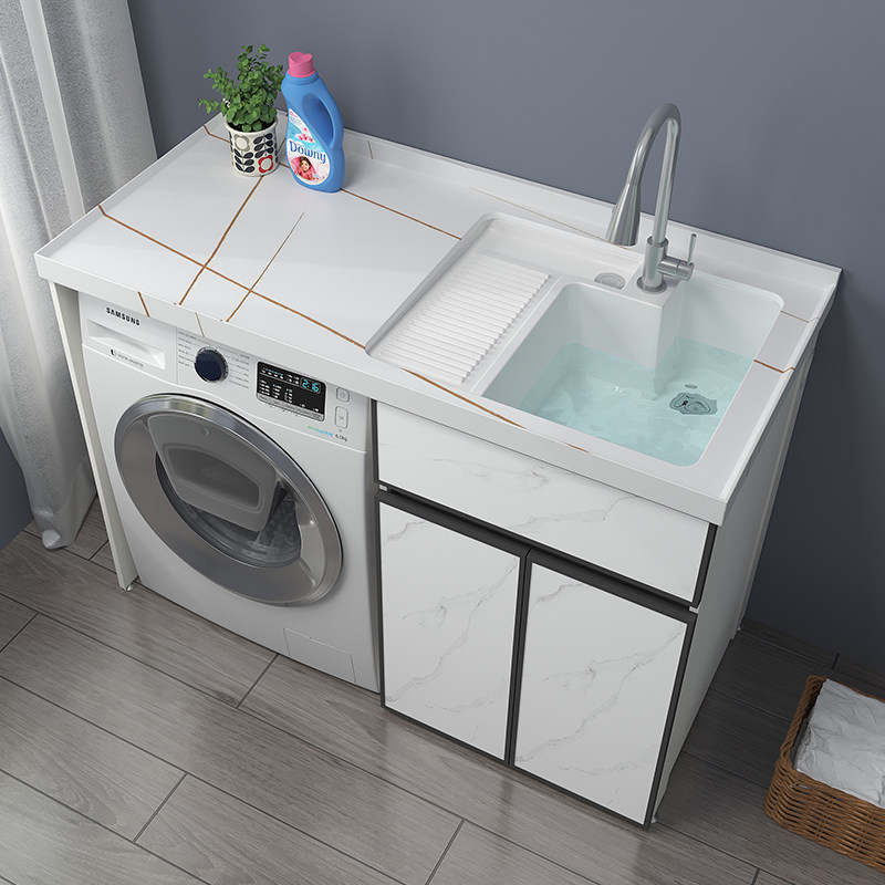 Space Aluminum Laundry Cabinet Rock Board Balcony Washing Machine Cabinet Combination Pool Trough Integrated Partner Cabinet Washstand Basin with washboard