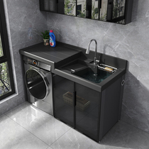 High and low basin Balcony Washing Machine Cabinet Combination Space Aluminum Laundry Cabinet hand pool integrated partner with washboard Custom