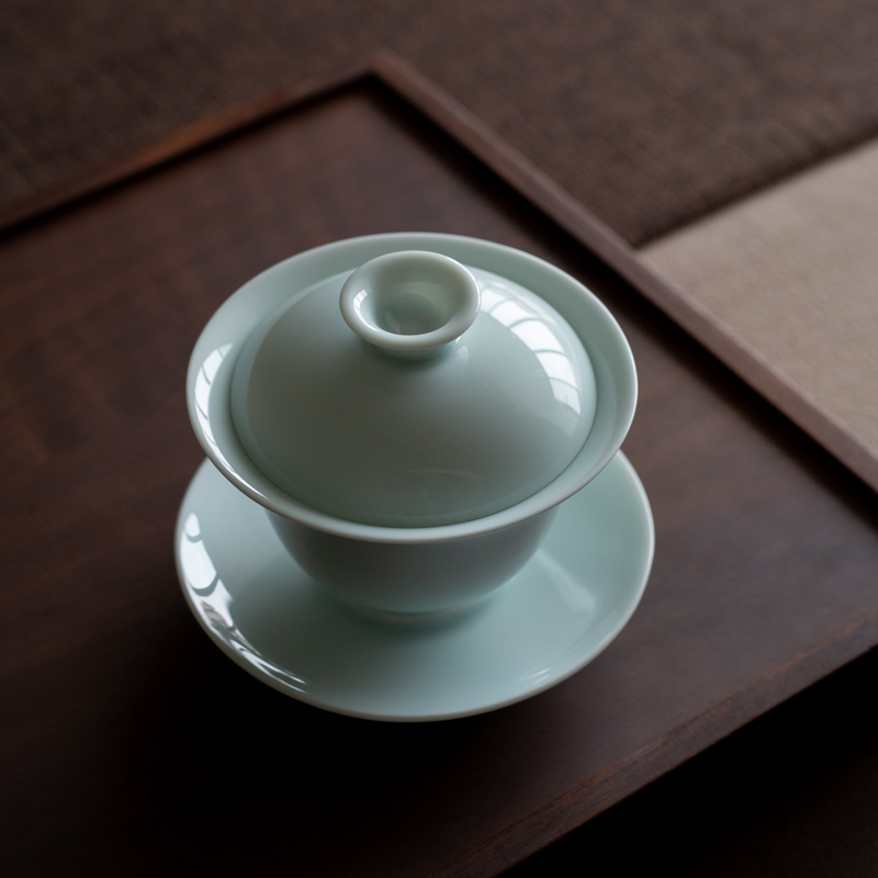 Small Earth pick Duck Egg Green Glazed Green Porcelain Cover Bowl Small Tea Cup Three Only Cover Bowl Tea Bowl Tea Bowl Cover Bowl Tea Cup-Taobao