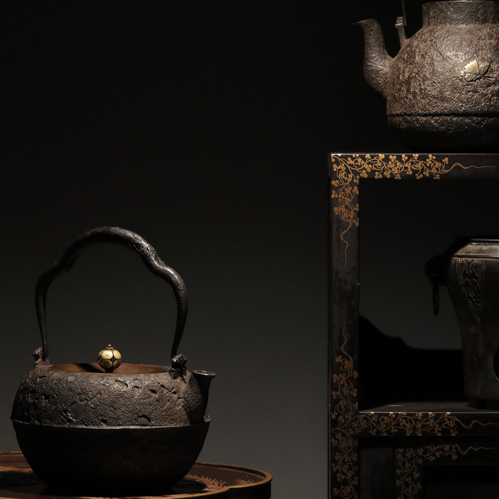 LIG】龍文堂造 紫斑銅蓋 龍文時代鉄瓶 茶道具 古美術品 [.QO]03