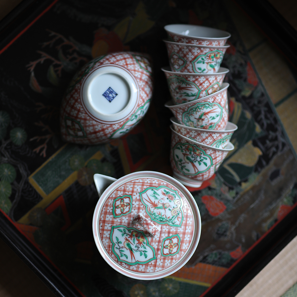 四代三浦竹泉造 青華花文扁壺