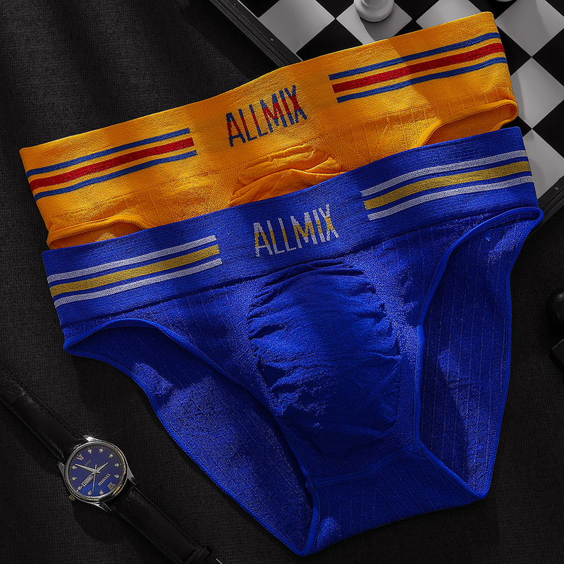 Men's Sports Briefs with Shiny Yarn, Colorful Stripes, Lettering, Seamless, Mid-Low Waist, Youth Underwear Men's Sports Briefs with Shiny Yarn, Colorful Stripes, Lettering, Seamless, Mid-Low Waist, Youth Underwear
