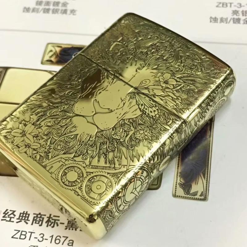 zippo Zhibao Lighter Pure Silver Pure Bronze Armor Five Faces Finely Carved Punk Mechanical Lions and Butterfly