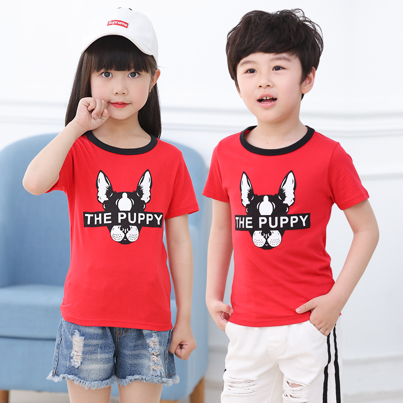 Trẻ em gái t-shirt chạm đáy siphon bông nửa tay áo lớn bé bé áo cậu bé mùa hè áo thun T-shirt tay áo ngắn.