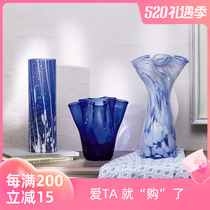 Japan Tsu Light Handcrafted Dazzling Blue Glass Vase With Golden Foil Friend Day Style Birthday Jo to decorate Wedding Sends teacher