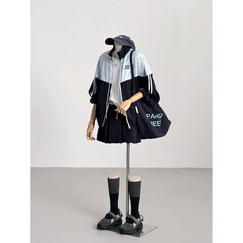 【Soda Sea Salt】Sporty Style Color-Blocking Tencel Women's Zip-Up Jacket Fashionable Two-Piece Set Tz015