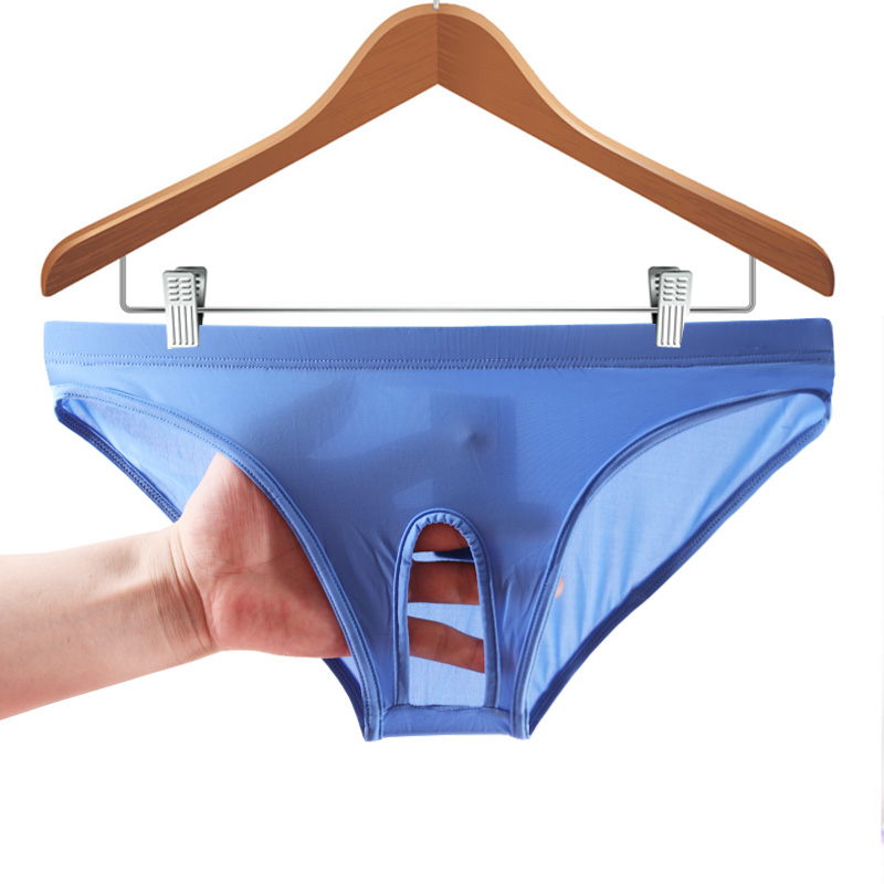 Men's panties men's sex panties men's ultra-thin ice silk open crotch panties dew egg dew crotch low-rise briefs without taking off