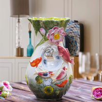 Chinese hand painted ceramic vase Poolside carp Lotus decorative craft hydroponic flower vase Exquisite home gift