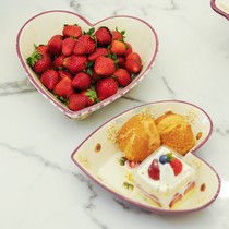 European-style ceramic fruit plate Candy plate New House home coffee table decoration heart-shaped two-piece set of snack plate Wedding gift