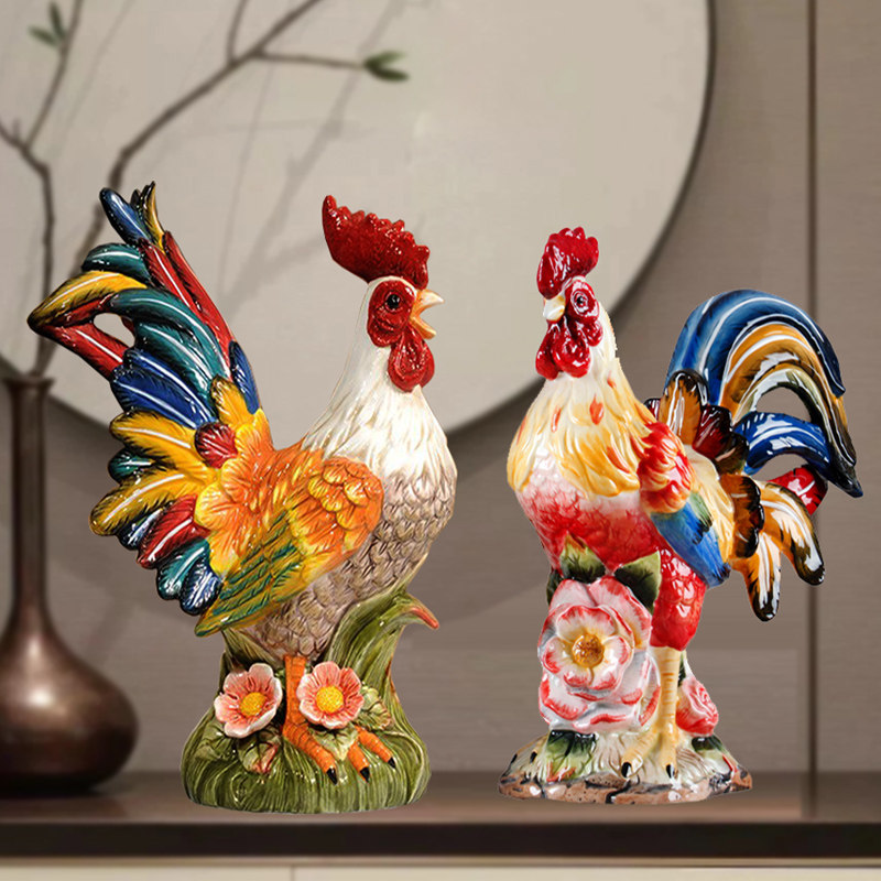Ceramic town house color big rooster auspicious happy housewarming gift feng shui rooster home TV cabinet courtyard decoration