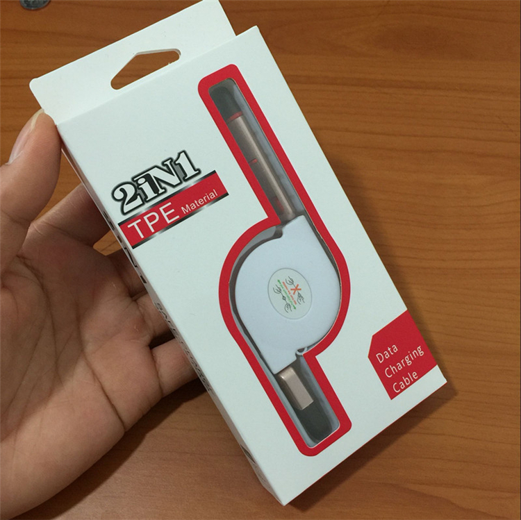 Two-in-one telescopic data cable packaging box blister inner support one drag two charging cable digital outer box universal can be customized
