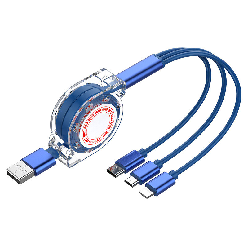 Portable three-in-one stretch data line for Apple Android Typec fast charging line custom logo