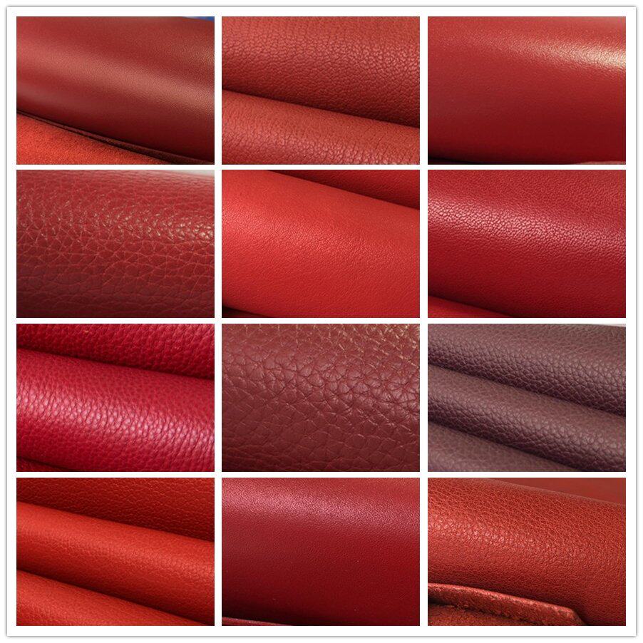 High quality genuine leather leather leather material handmade head layer cow leather DIY bag material red wine red leather fabric shoe material litchi 1 plain weave