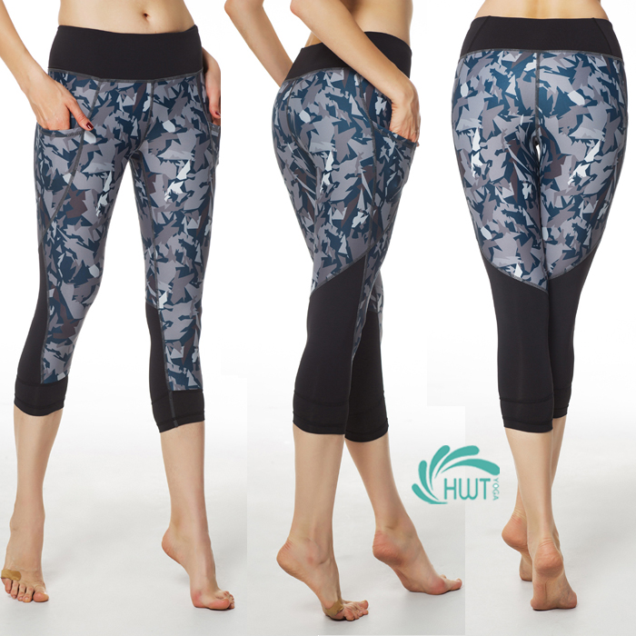 HWT side vibrant splice seven minute pants yoga pants running pants