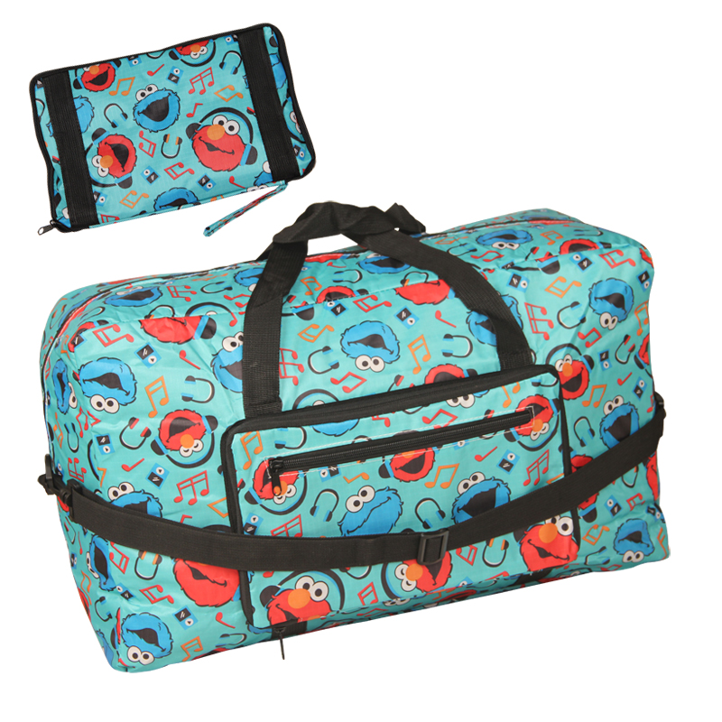 Sesame Street Cute Cartoon Folding Portable Travel Bag Tourist Boarding Light Waterproof Luggage Bag can be inserted in a lever box