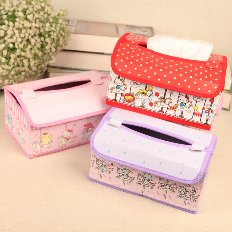 New cute cartoon carousel large number PU folding home onboard paper towel containing bag wash face Extraction toilet paper Hard case