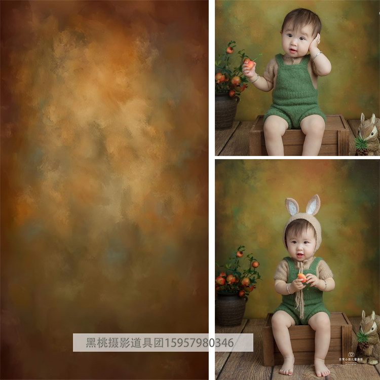 Black Peach Photography Retro Oil Painting Fizzy Background 100 Days Old Children Photographed Namib No Mark Cloth