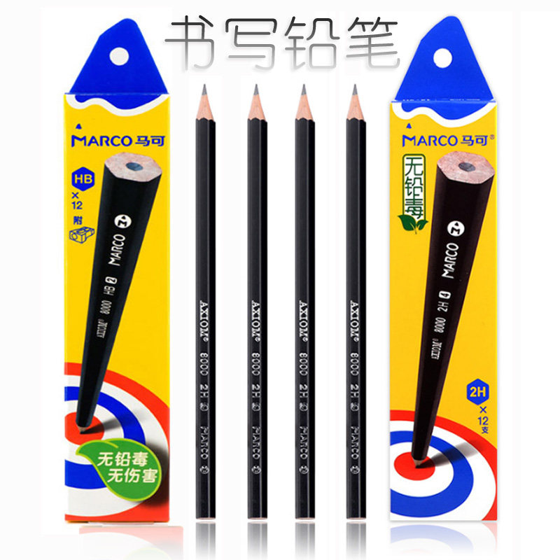 Marco 8000-12CB2H HB 2B children's black rod hexagonal wooden rod kindergarten pencil 3 box