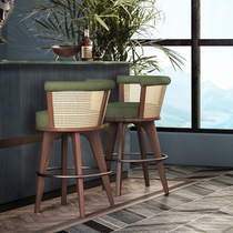 Nordic rattan chair dining chair New Chinese net red coffee chair cloth art high foot leaning back chair bar bench single chair ins