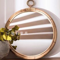 Rattan Pure Handmade Cosmetic Mirror Natural Pure Vines Round Mirror Living Room Genguan Background Wall Decorative Mirror Hanging Mirror Pins