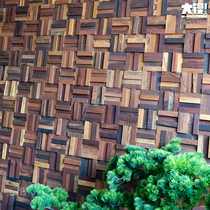 Mahogany log solid wood background wall retro art wall B&B living room entrance three-dimensional silent wind image wall