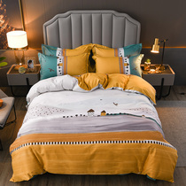 2021 New cotton naked sleeping four-piece set High-density cotton quilt cover sheets Double bed bedding 1 5m1 8m