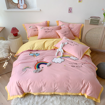 High-grade plush cotton cotton pure cotton four-piece girl heart sheets Cartoon childrens Princess wind bedding duvet cover