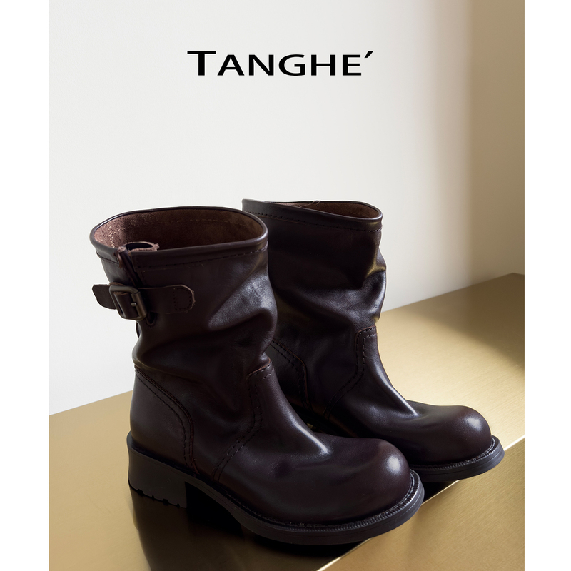 Tanghe'Lunyi' Genuine Leather Mid-Calf Boots, Brown Boots, Short Boots, Melard Slouch Boots, Western Riding Boots, Martin Boots Tanghe'Lunyi' Genuine Leather Mid-Calf Boots, Brown Boots, Short Boots, Melard Slouch Boots, Western Riding Boots, Martin Boots
