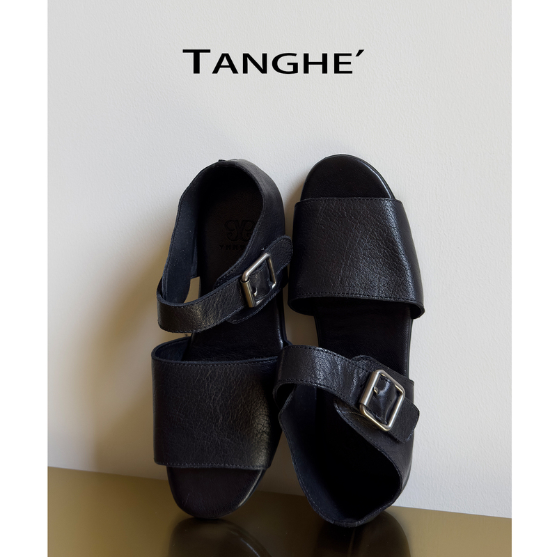 Tanghe' Yinlan Roman Sandals for Women, Summer Outdoor Wear, 2026 New Style, Genuine Leather Women's Shoes, Black Shoes, Soft Sole Flat Shoes