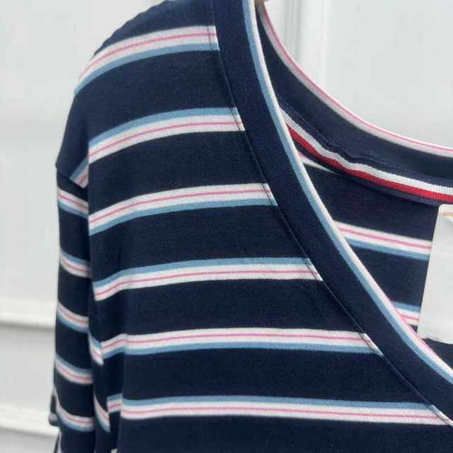 Fanshuo Korean version of the summer new summer dress striped neck V , ສິ້ນຍາວວ່າງ , versatile , slimming , ຂະຫນາດໃຫຍ່ A-line skirt