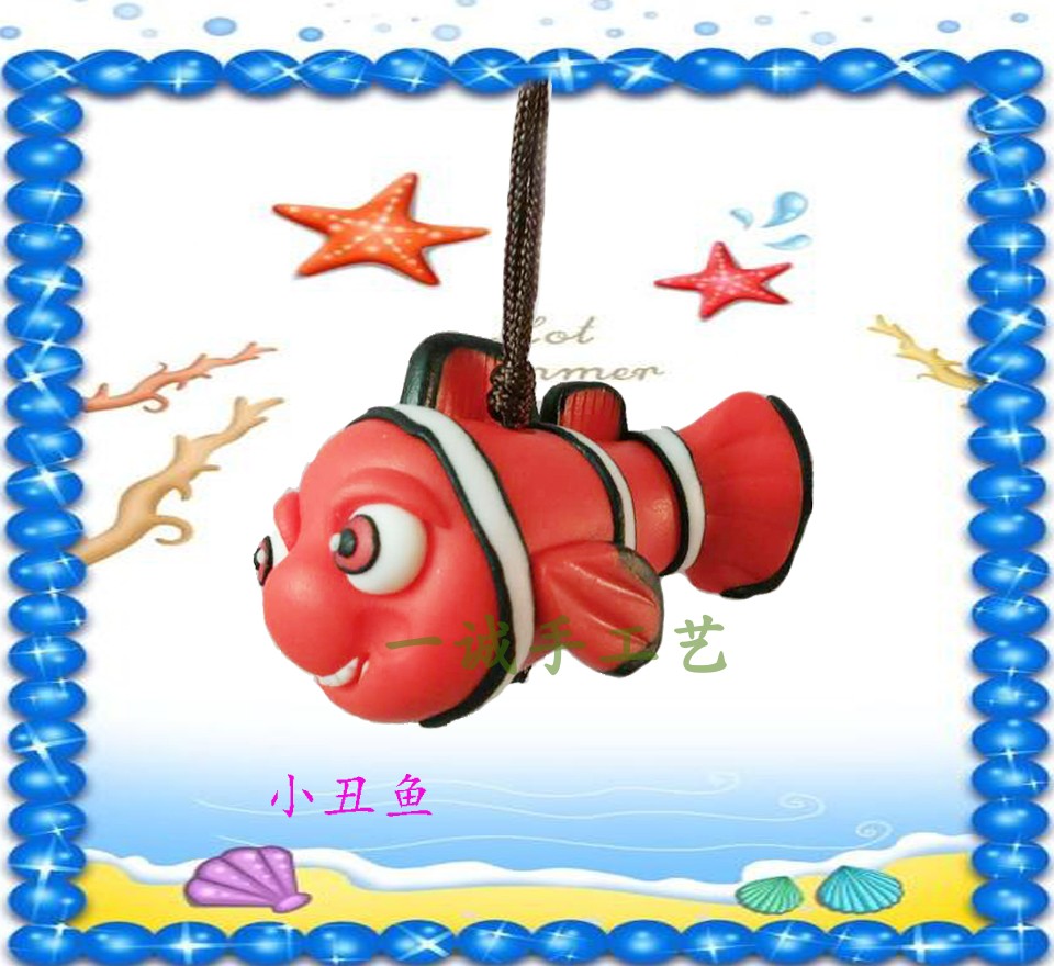 Ocean series clownfish red soft pottery handmade DIY mobile phone charm Liaoning source