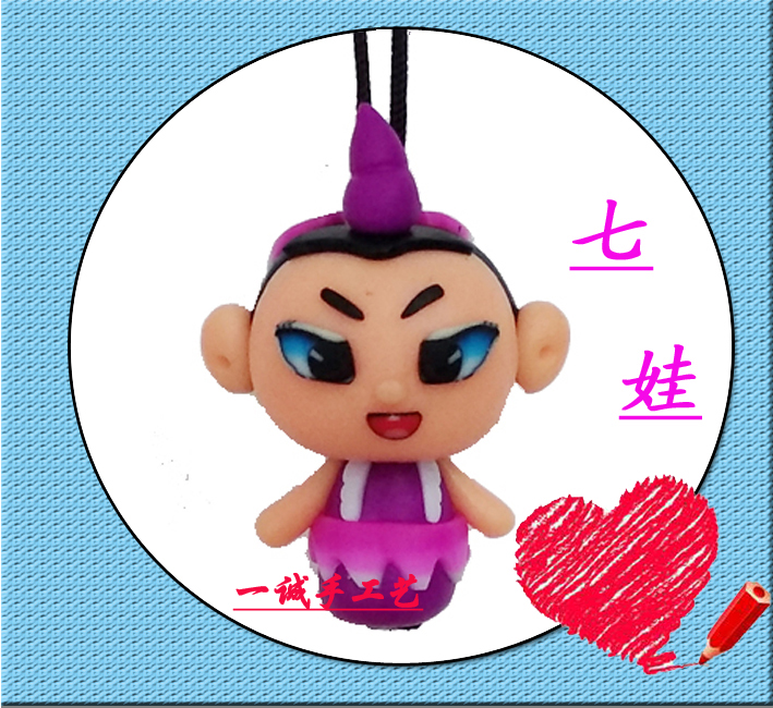 Manufacturer's source of goods gourd baby seven baby soft pottery mobile phone chain pure handmade painted pottery jewelry large cartoon pendant