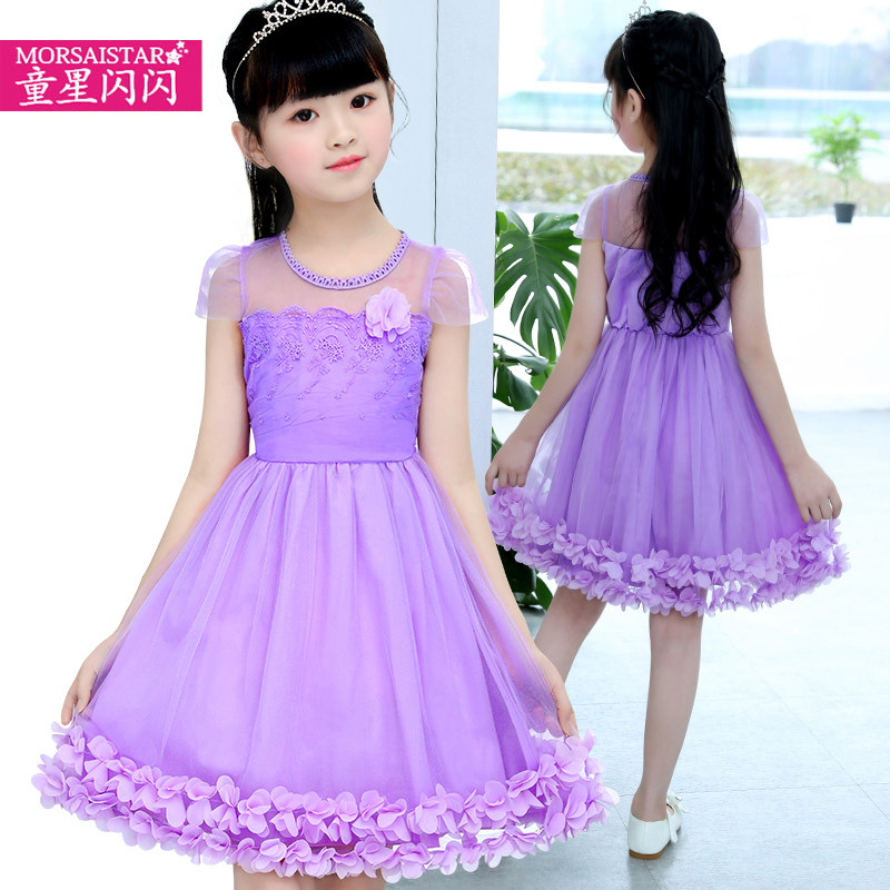 Child Stars flash Child princess dress little girl's yarn dresses CUHK Vest Skirt Summer New Foreign Dress