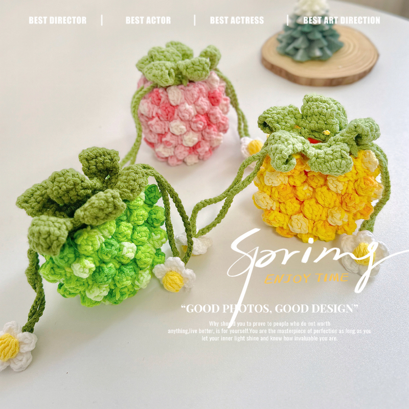 Finished Pineapple Hand-Knitted Yarn Drawstring Bag, Earphone Pouch, Egg-Shaped Pouch, Key Pouch, Coin Purse, Creative Small Gift Finished Pineapple Hand-Knitted Yarn Drawstring Bag, Earphone Pouch, Egg-Shaped Pouch, Key Pouch, Coin Purse, Creative Small Gift