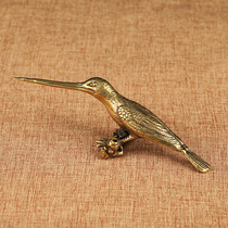 Brass solid copper Kingfisher small ornaments handlebars open tea needles small bronze bronze art tea pet ornaments bronze carved incense