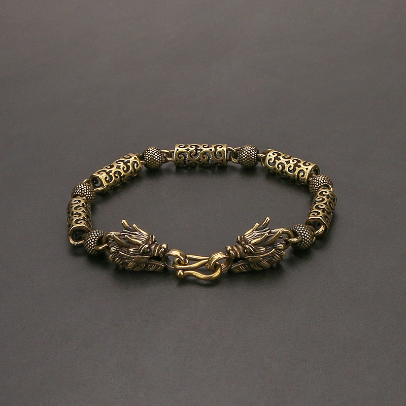 Retro pure copper Xiangyun dragon head hand trendy men original handmade Chinese fashion blessing handmade couples