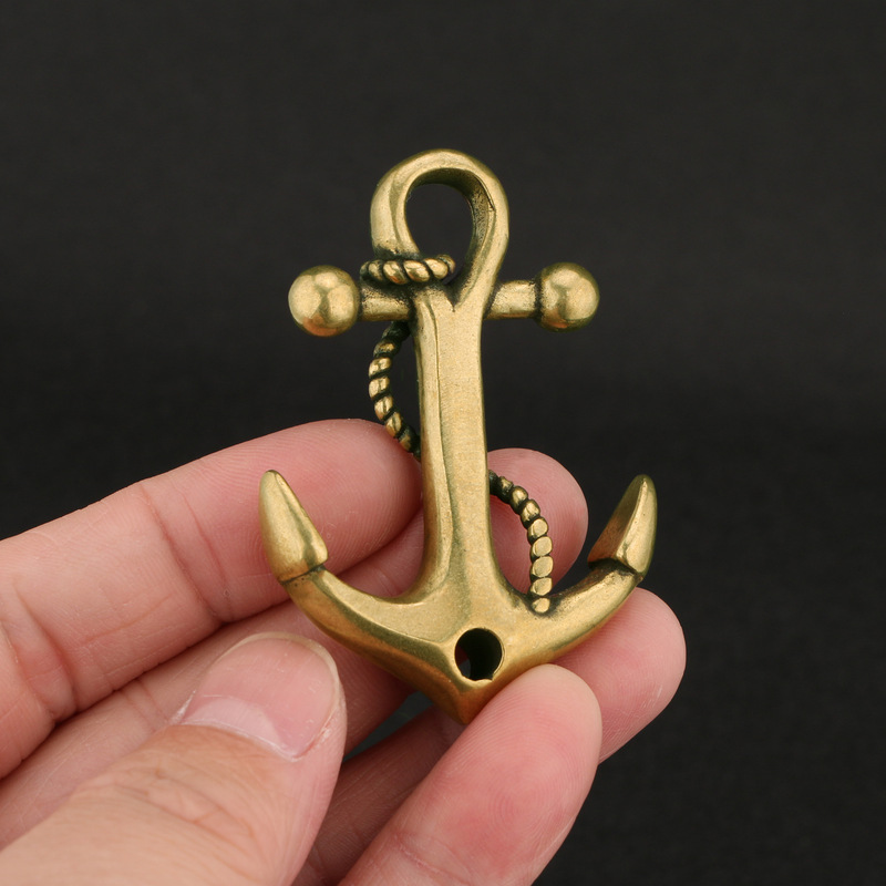 Cross-Border Hot-Selling Brass Rope-Wrapped Anchor Keychain, Creative Pure Copper Rudder Pendant, Vintage Cartoon Peripheral Anchor Car Hanging Ornament