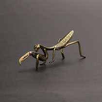 Copper praying mantis small ornaments tea ceremony copper tea pet solid copper insect antique copper micro-carving antique bronze animal
