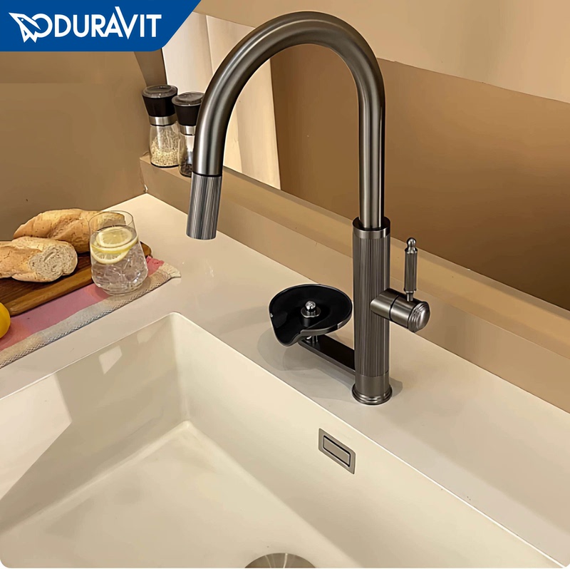 Duravit Pull-Out Faucet with Integrated Cup Washer, Sink Faucet for Washing Vegetables, Hot and Cold Water Faucet