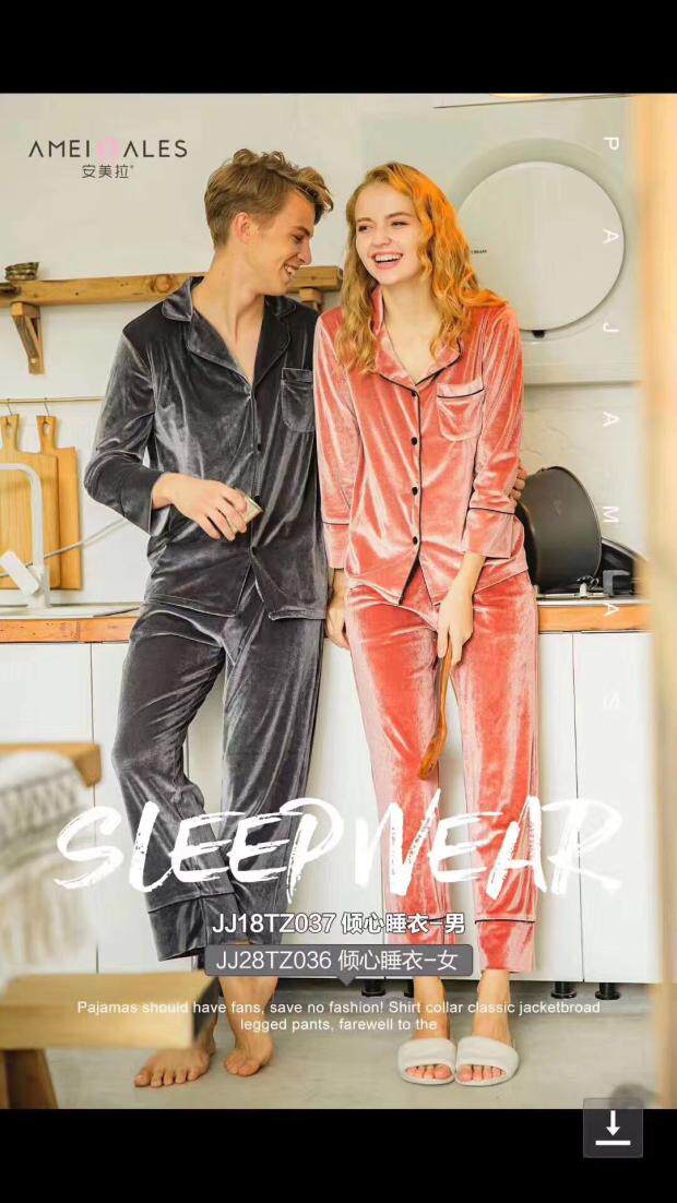 Amira's heart-wrenching pajama pants set Velvet long sleeves non-wrinkled long version of the homewear suit collar men's and women's