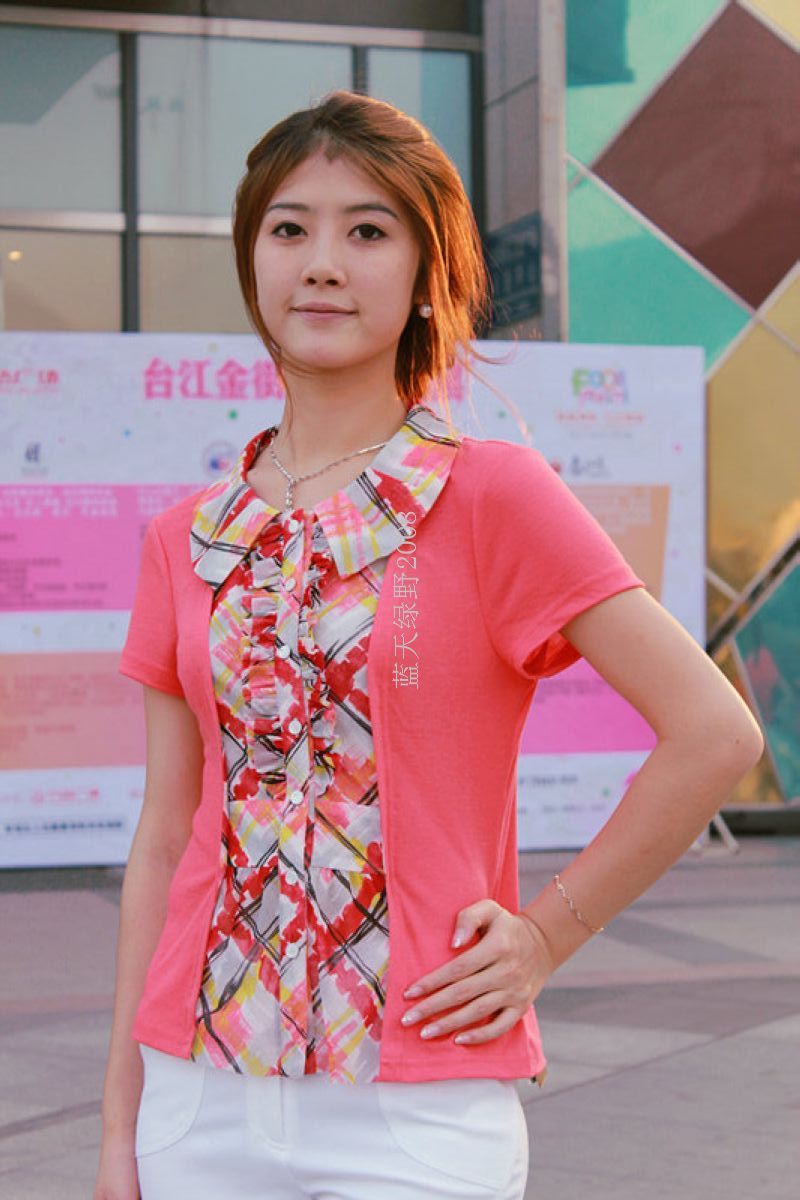 今品牌甜美拼接花色品质新款职业折扣中年女装妈妈装假两件水彩s
