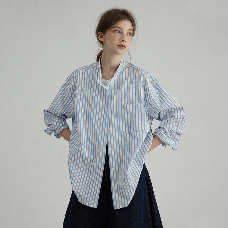 Letm Scandinavian Coastline'Stripesd Color Linen Cotton Breathable Natural Lapel Shirt Collar Detachable Shirt
