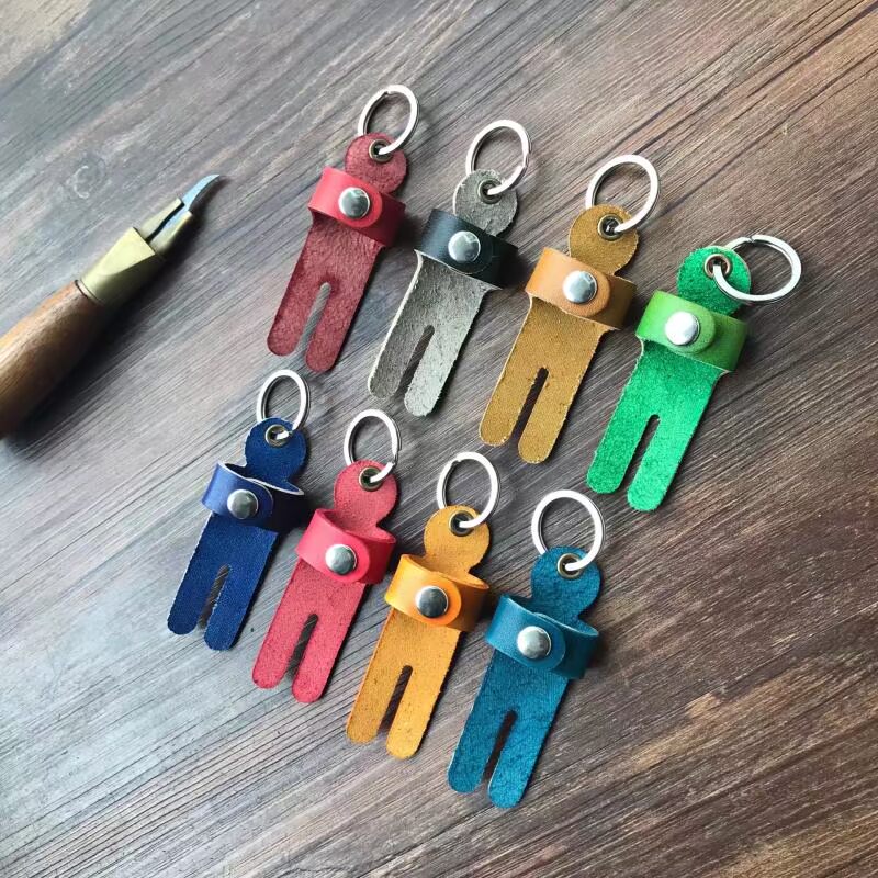 Vintage handmade da móc khóa da móc chìa khóa mặt dây chuyền vòng đơn giản vòng chìa khóa cá nhân gói móc khóa túi mini
