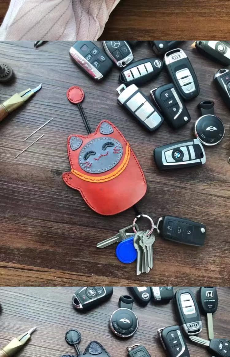 Retro chìa khóa túi nữ công suất lớn phổ quát túi chìa khóa phụ nữ da xe chìa khóa túi nữ móc khóa sen