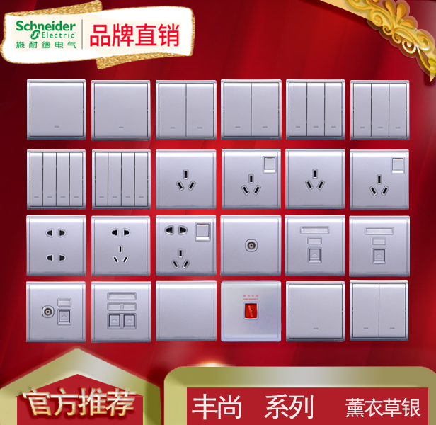 Schneider home switch socket panel Fengshan lavender silver five holes 23 plug-in power package