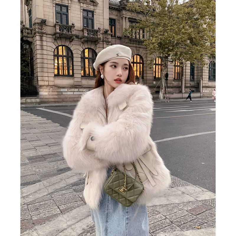 Derez's new imported fox fur piece fur coat for sheep fur fur coat young woman
