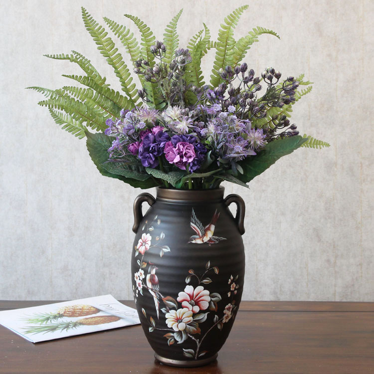 American retro ceramic pot-bellied double-eared vase European-style Nordic minimalist decorative vase Living room porch ornaments
