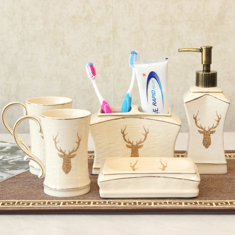 Modern minimalist light extravaganza Creative Ceramic Wash Bathroom Five Pieces Sets Nordic American Toiletries Cup Lotion Bottle Toothbrush Holder
